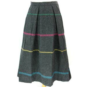 Vintage Avon Striped Wool Midi Mid Length Pleated Full Flair Skirt Gray 1980s M
